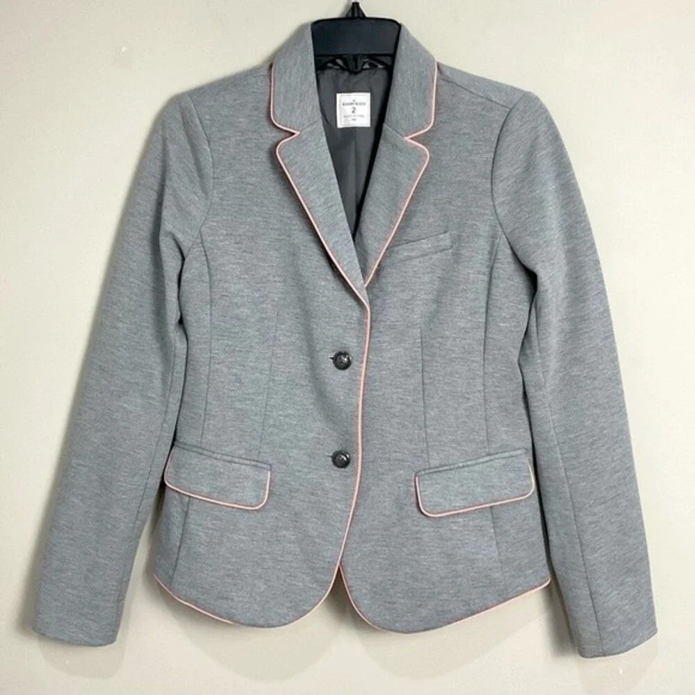GAP Grey Academy Blazer Ladies Sz 2 Structured Knit Lined Notched Collar